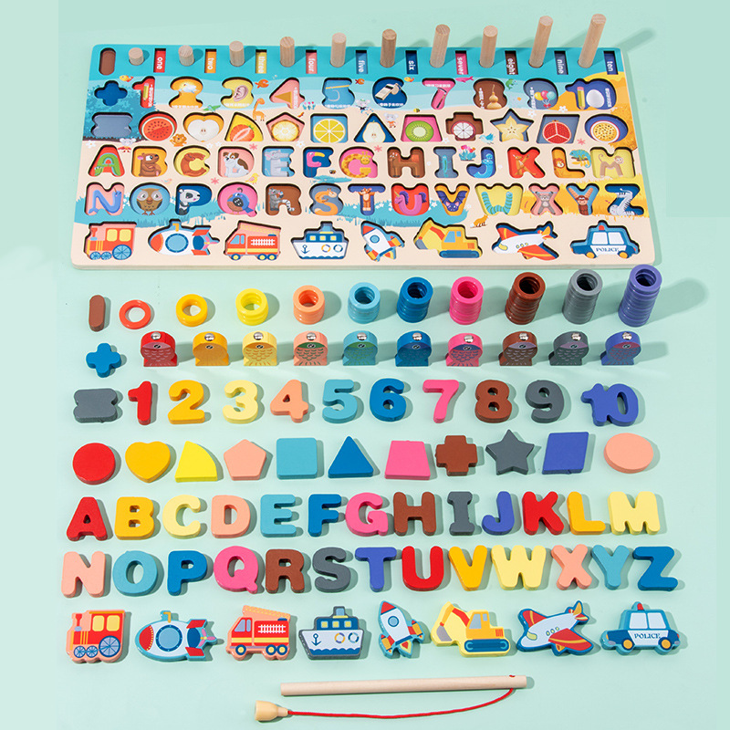 Numbers Letters Traffic Numbers Board Children Intellectual Power Development Puzzle Blocks Early Childhood Education Teaching Aids Fishing Toys