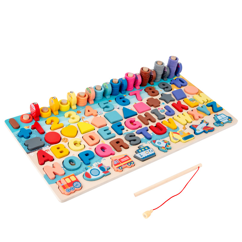 Numbers Letters Traffic Numbers Board Children Intellectual Power Development Puzzle Blocks Early Childhood Education Teaching Aids Fishing Toys