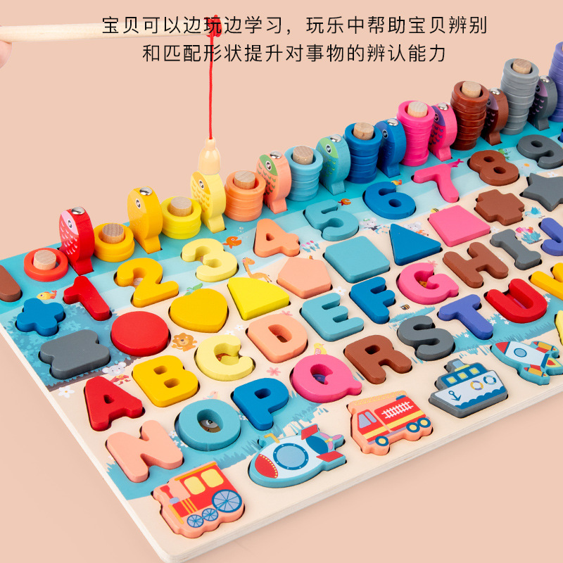 Numbers Letters Traffic Numbers Board Children Intellectual Power Development Puzzle Blocks Early Childhood Education Teaching Aids Fishing Toys