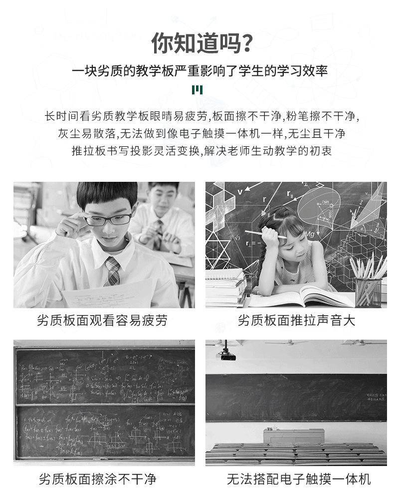 Combination Push-Pull Teaching Blackboard Multimedia Push-Pull Enamel Whiteboard Track Times Green Board Custom Silk Screen Mobile Blackboard