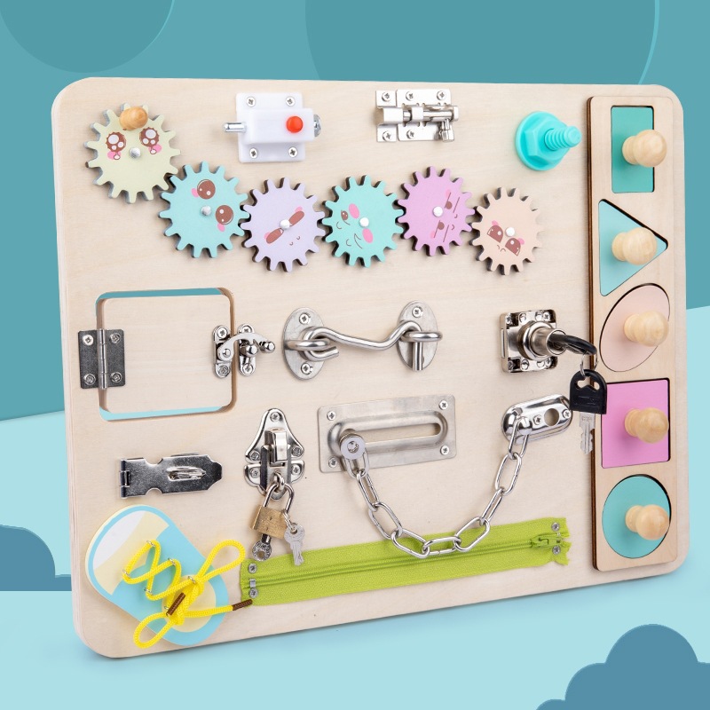 Multi-Functional Children&#039;s Unlocking Busy Board Early Education Educational Wooden Building Blocks Toy Baby Baby Children&#039;s Teaching Aids Cross-Border