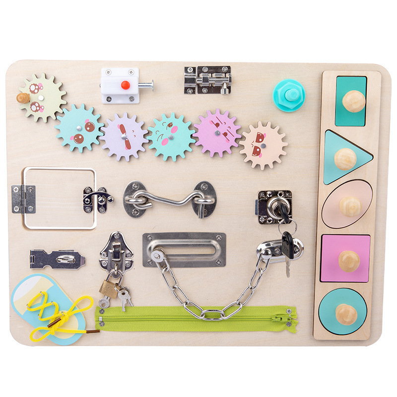 Multi-Functional Children&#039;s Unlocking Busy Board Early Education Educational Wooden Building Blocks Toy Baby Baby Children&#039;s Teaching Aids Cross-Border