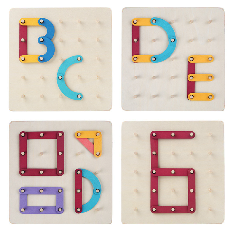 Wooden Nail Board Teaching Aids Cross-Border Montessori Creative Geometry Nail Board Puzzle Kindergarten Early Childhood Educational Toys Wholesale