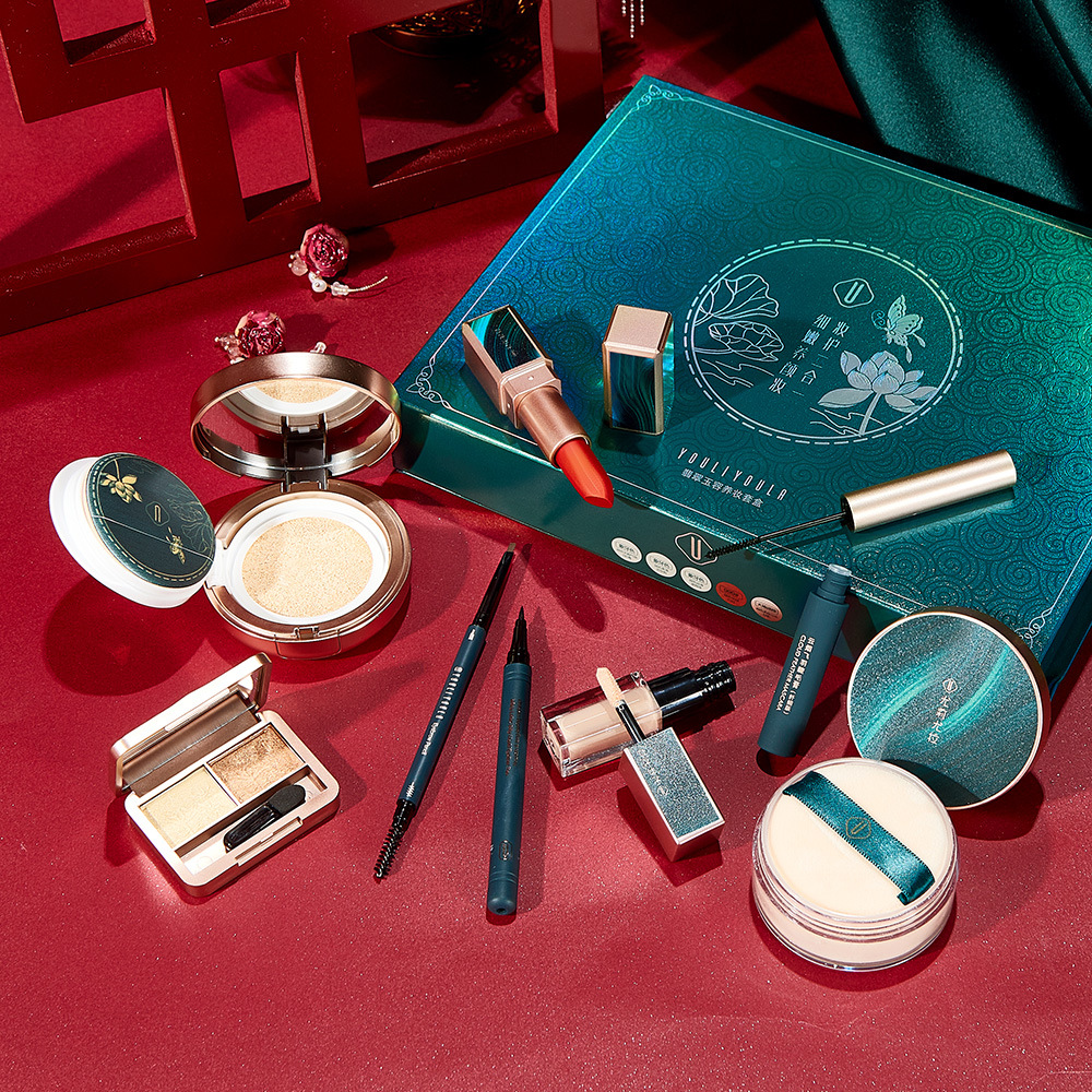 Youli Joola Chinese Style Makeup Set Eight-Piece Set Cushion Eyebrow Pencil Lipstick Makeup Set Gift Box Factory Wholesale