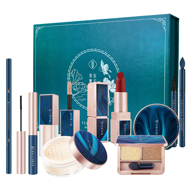Youli Joola Chinese Style Makeup Set Eight-Piece Set Cushion Eyebrow Pencil Lipstick Makeup Set Gift Box Factory Wholesale
