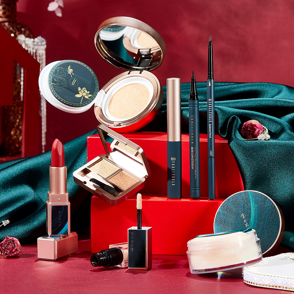 Youli Joola Chinese Style Makeup Set Eight-Piece Set Cushion Eyebrow Pencil Lipstick Makeup Set Gift Box Factory Wholesale
