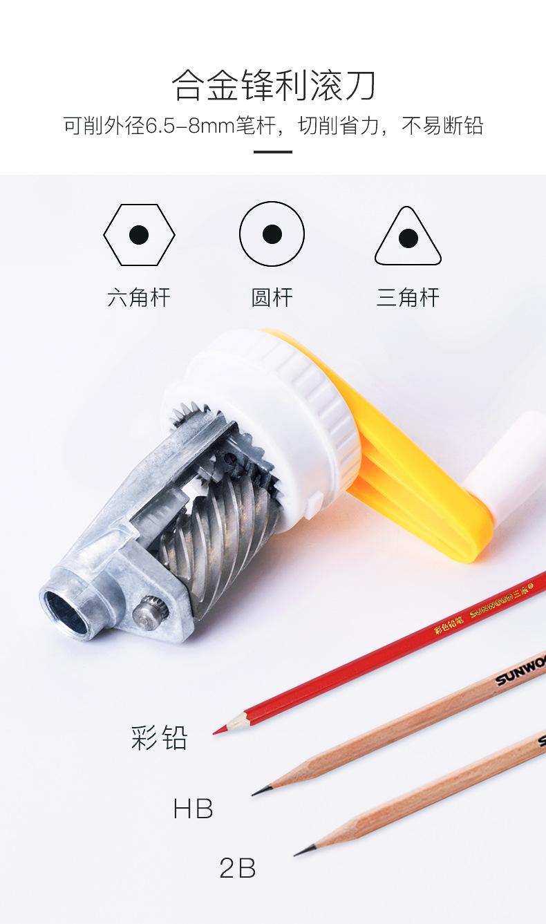 Three-wood pencil sharpener pencil sharpener pencil sharpener student manual pencil sharpener large diameter adjustable tip thickness