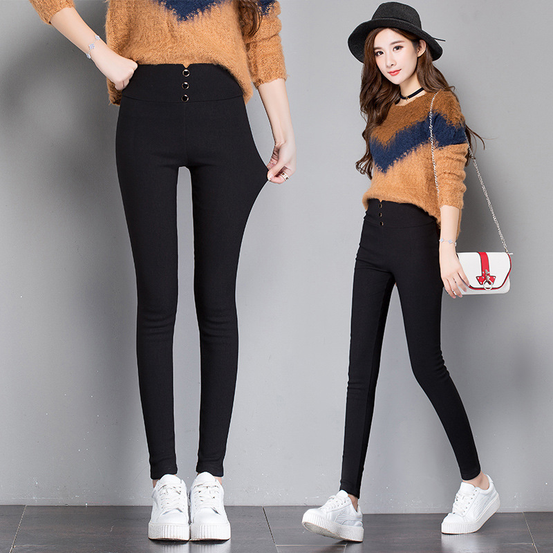 Spring High Waist Outerwear Leggings Stretch Cropped Tights Women&#039;s Pencil Pants Summer Slimming Skinny Pants Button