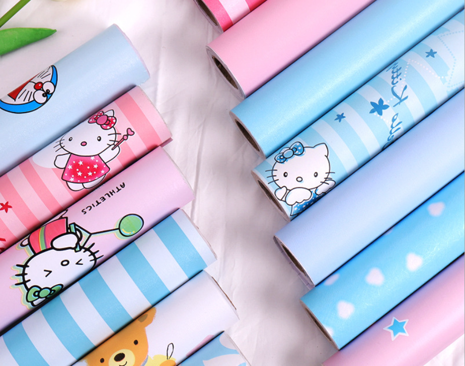 Self-Adhesive Wallpaper Cartoon Wallpaper PVC Waterproof Stickers Cartoon Bedroom Background Wall Sticker Thickened