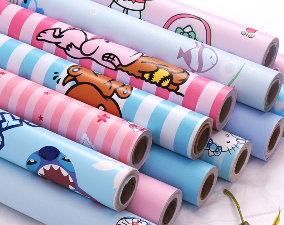 Self-Adhesive Wallpaper Cartoon Wallpaper PVC Waterproof Stickers Cartoon Bedroom Background Wall Sticker Thickened