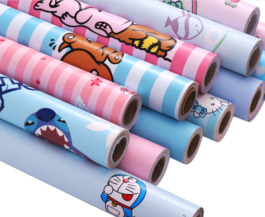 Self-Adhesive Wallpaper Cartoon Wallpaper PVC Waterproof Stickers Cartoon Bedroom Background Wall Sticker Thickened