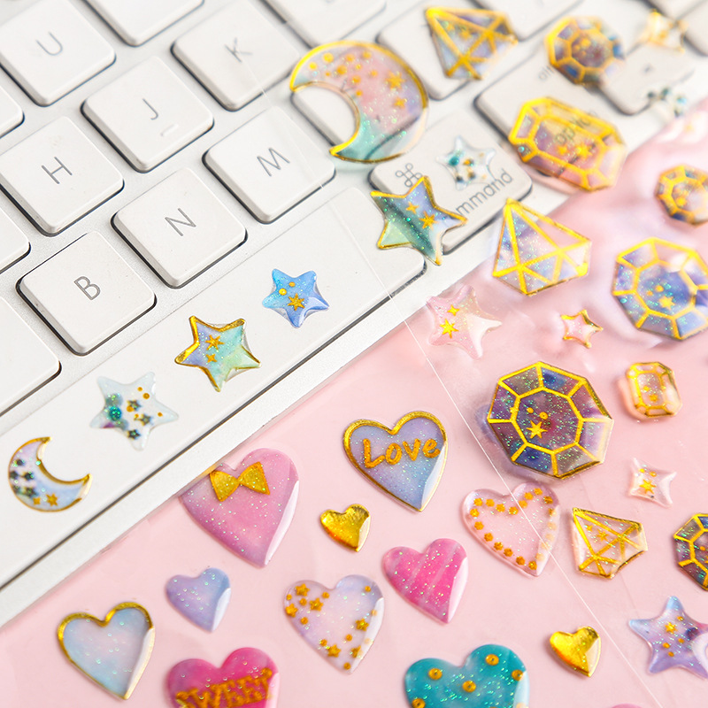 INS Fantasy Cartoon Cat Crystal Glue Stickers Journal Diary DIY Three-Dimensional Transparent Decorative Sticker