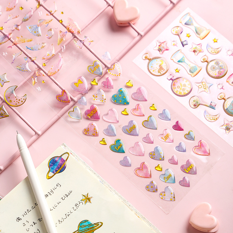 INS Fantasy Cartoon Cat Crystal Glue Stickers Journal Diary DIY Three-Dimensional Transparent Decorative Sticker