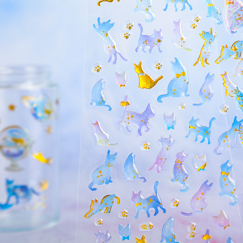 INS Fantasy Cartoon Cat Crystal Glue Stickers Journal Diary DIY Three-Dimensional Transparent Decorative Sticker