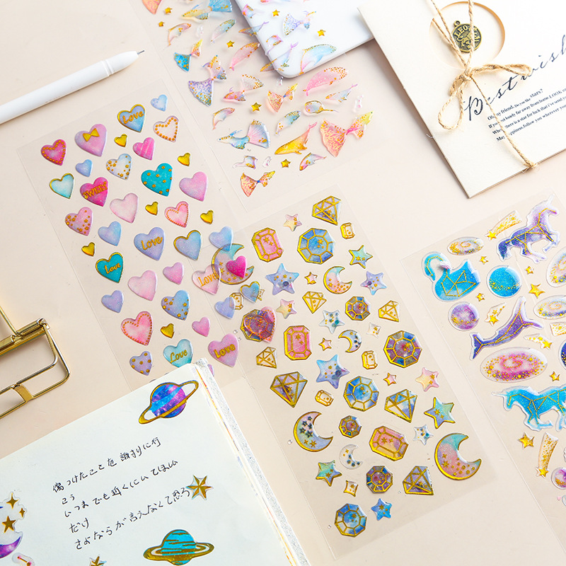 INS Fantasy Cartoon Cat Crystal Glue Stickers Journal Diary DIY Three-Dimensional Transparent Decorative Sticker
