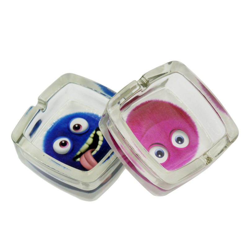 Cross-Border Supply Glass Ashtray Square Cartoon Sticker Ashtray Ashray in Stock Wholesale