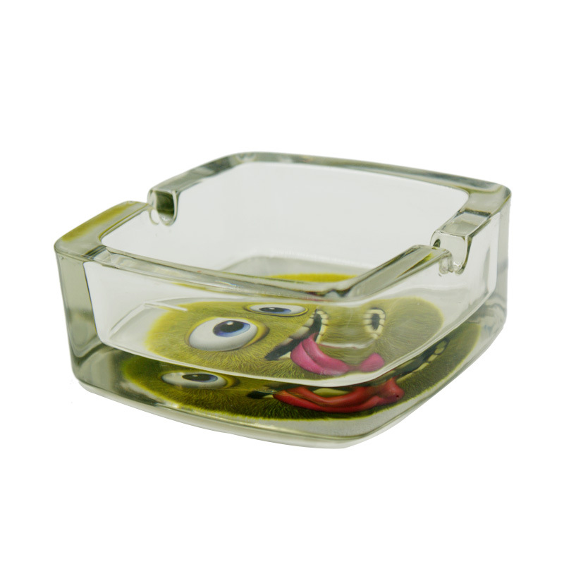 Cross-Border Supply Glass Ashtray Square Cartoon Sticker Ashtray Ashray in Stock Wholesale