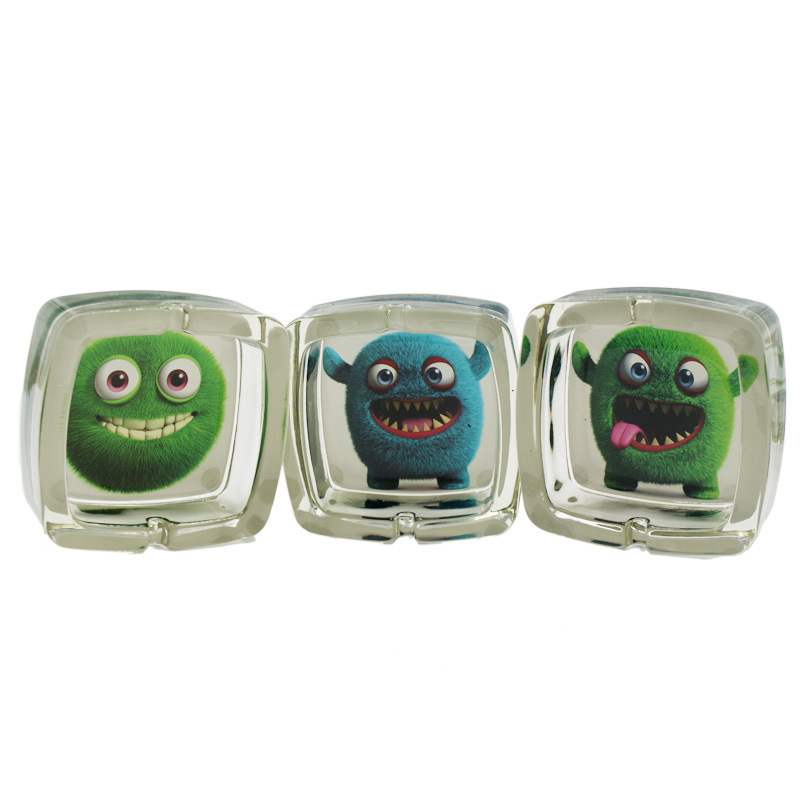Cross-Border Supply Glass Ashtray Square Cartoon Sticker Ashtray Ashray in Stock Wholesale