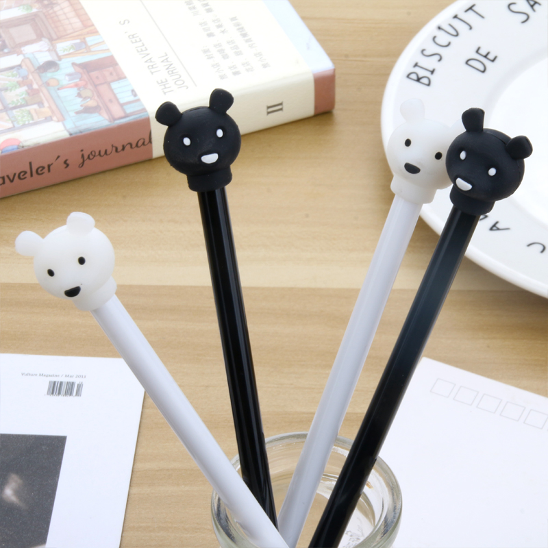 Japanese and Korean Creative New Cartoon Black and White Bear Black Gel Pen Student Studying Stationery Wholesale Customizable Logo