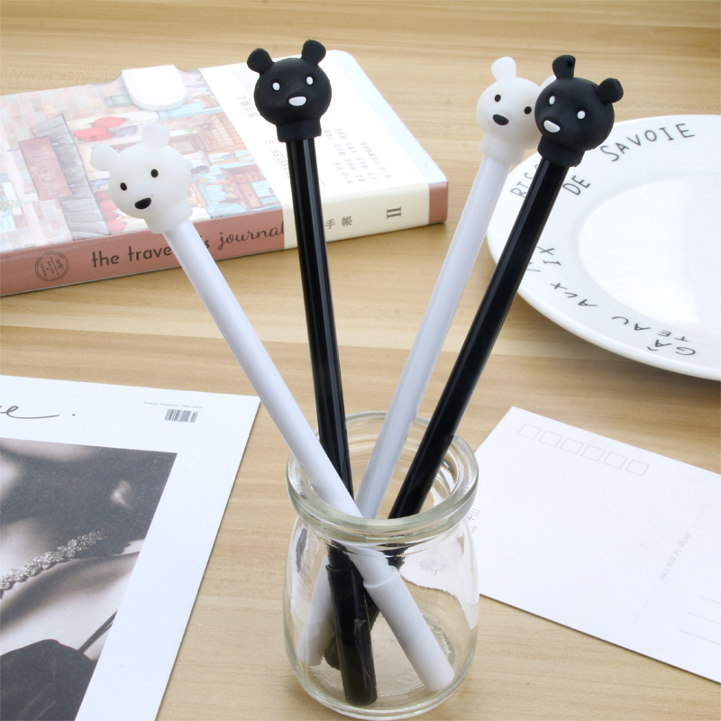 Japanese and Korean Creative New Cartoon Black and White Bear Black Gel Pen Student Studying Stationery Wholesale Customizable Logo