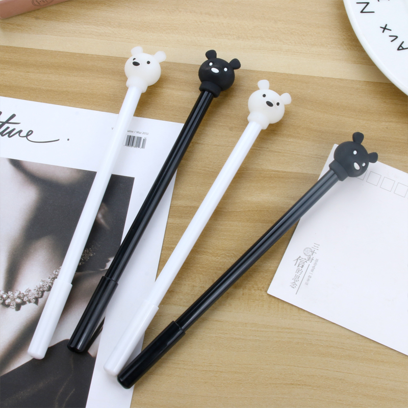 Japanese and Korean Creative New Cartoon Black and White Bear Black Gel Pen Student Studying Stationery Wholesale Customizable Logo