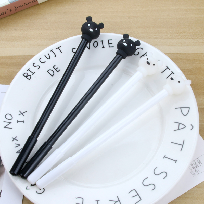 Japanese and Korean Creative New Cartoon Black and White Bear Black Gel Pen Student Studying Stationery Wholesale Customizable Logo