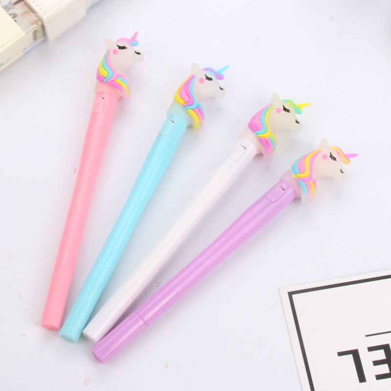 Factory Direct Sales New Cartoon Unicorn Light Pen Cute Girl Girls Heart Glowing Gel Pen Black Signature Pen