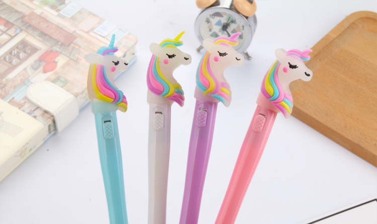 Factory Direct Sales New Cartoon Unicorn Light Pen Cute Girl Girls Heart Glowing Gel Pen Black Signature Pen