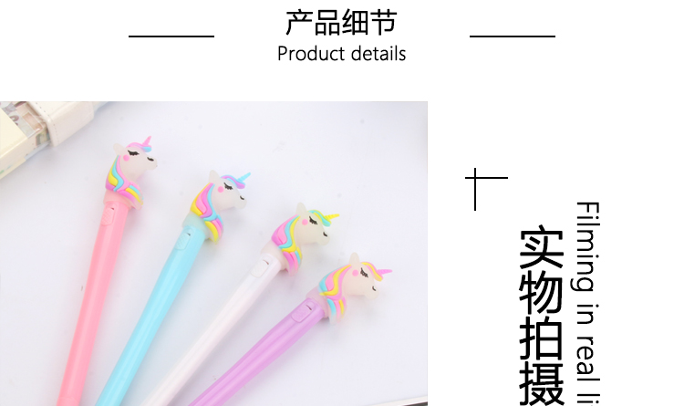 Factory Direct Sales New Cartoon Unicorn Light Pen Cute Girl Girls Heart Glowing Gel Pen Black Signature Pen