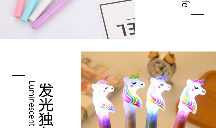 Factory Direct Sales New Cartoon Unicorn Light Pen Cute Girl Girls Heart Glowing Gel Pen Black Signature Pen