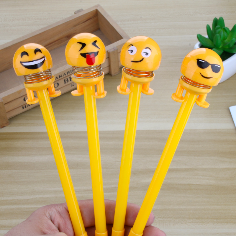 Korean New Internet Celebrity Shaking Head Funny Egg Yolk Villain Expression Bounce Spring Gel Pen Student Studying Stationery