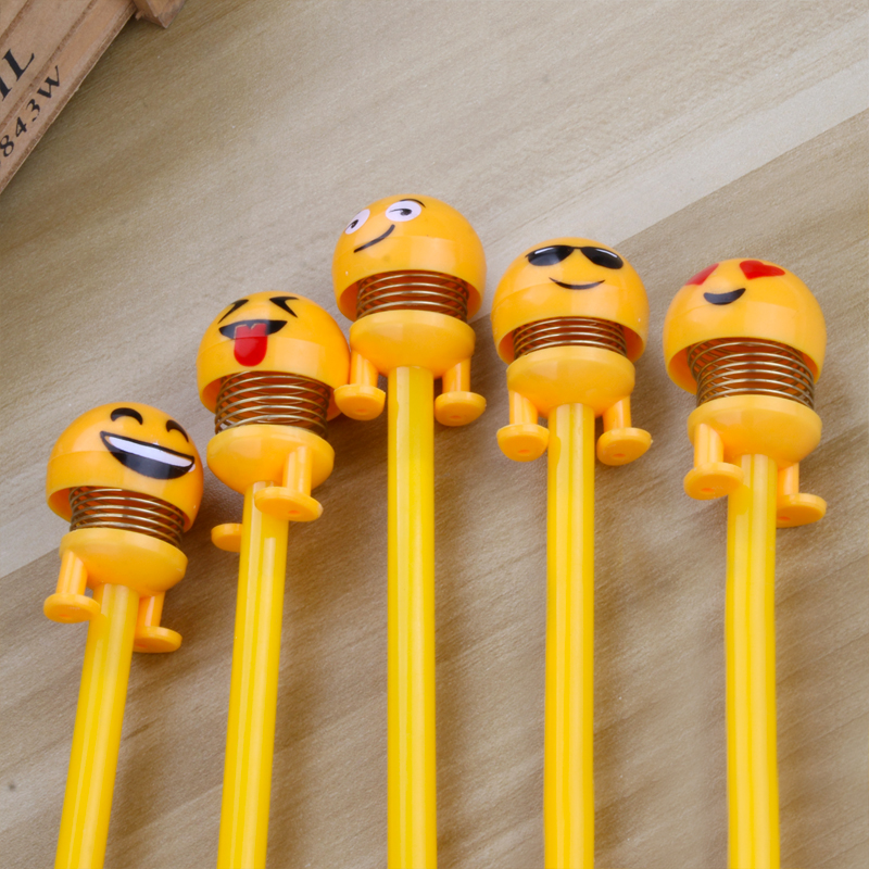 Korean New Internet Celebrity Shaking Head Funny Egg Yolk Villain Expression Bounce Spring Gel Pen Student Studying Stationery