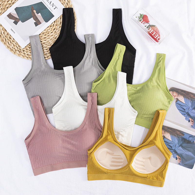 Students without Steel Ring Beauty Back Underwear Push up Vest Style Tube Top Cotton Breathable Sports Bra Fixed Inner Cup
