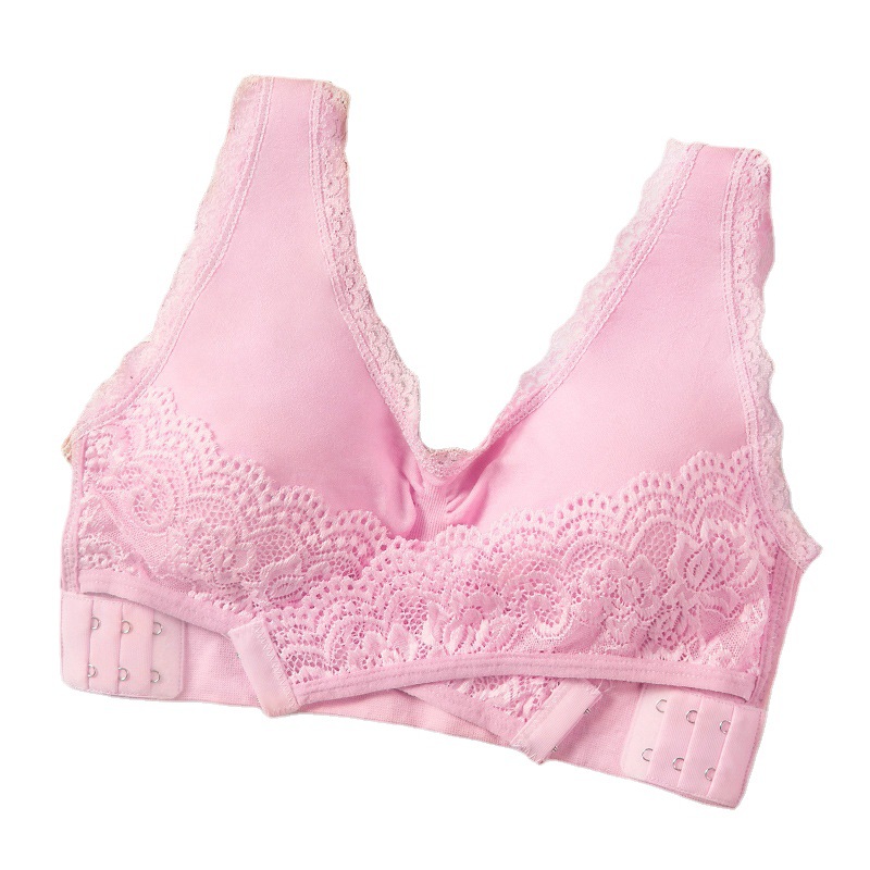 Front Cross Side Buckle Sports Bra Large Size without Steel Ring Push up Lace Edge Front Cross Sleep Sports Underwear for Women