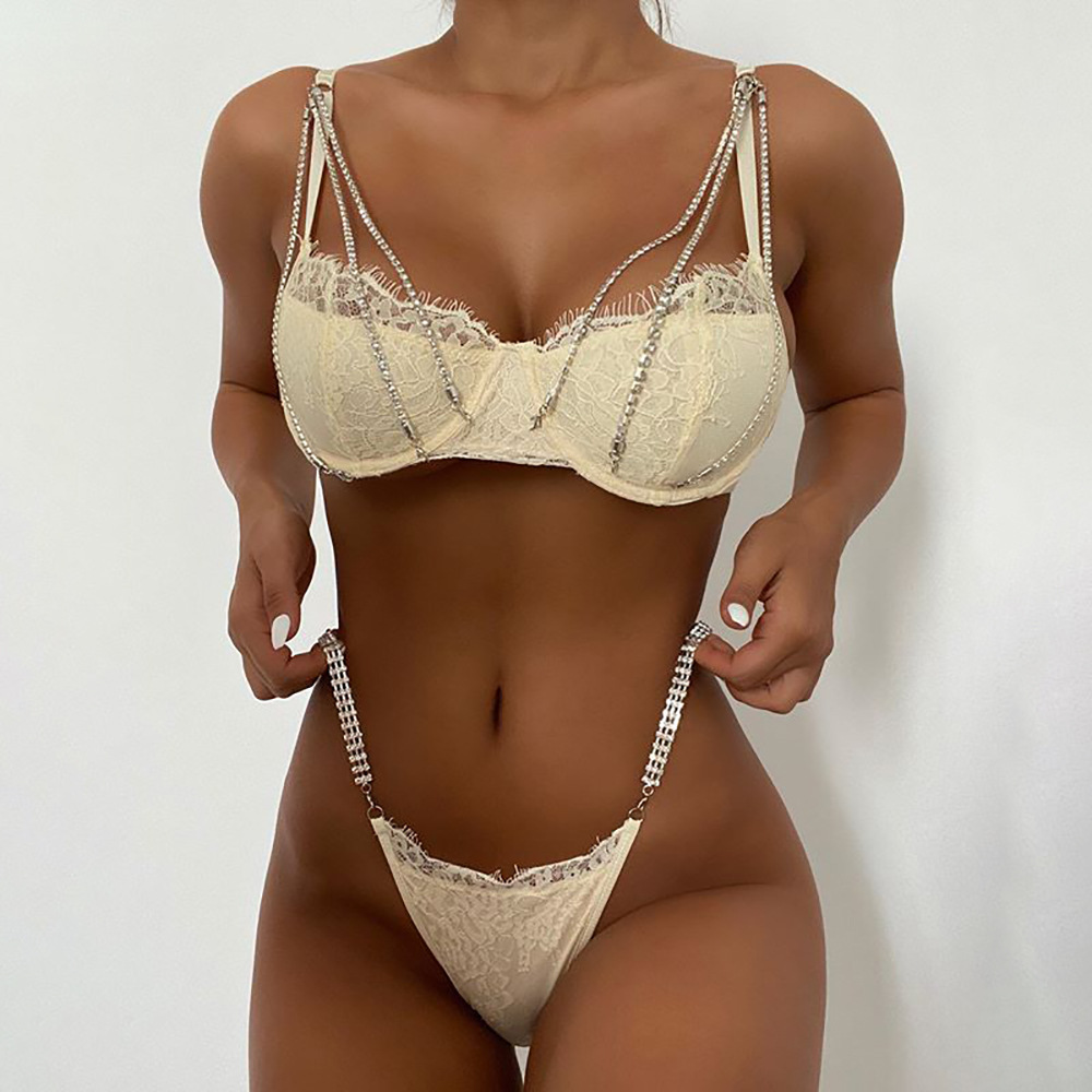 European and American Heavy Craft Women's Fashion Sexy Push up Chest Support Underwear Lace Rhinestone Three-Piece Suit 2019 New 6072 European and American Heavy Craft Women's Fashion Sexy Push up Chest Support Underwear Lace Rhinestone Three-Piece Suit 2019 New 6072