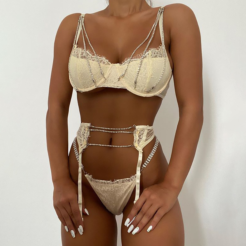 European and American Heavy Craft Women's Fashion Sexy Push up Chest Support Underwear Lace Rhinestone Three-Piece Suit 2019 New 6072 European and American Heavy Craft Women's Fashion Sexy Push up Chest Support Underwear Lace Rhinestone Three-Piece Suit 2019 New 6072