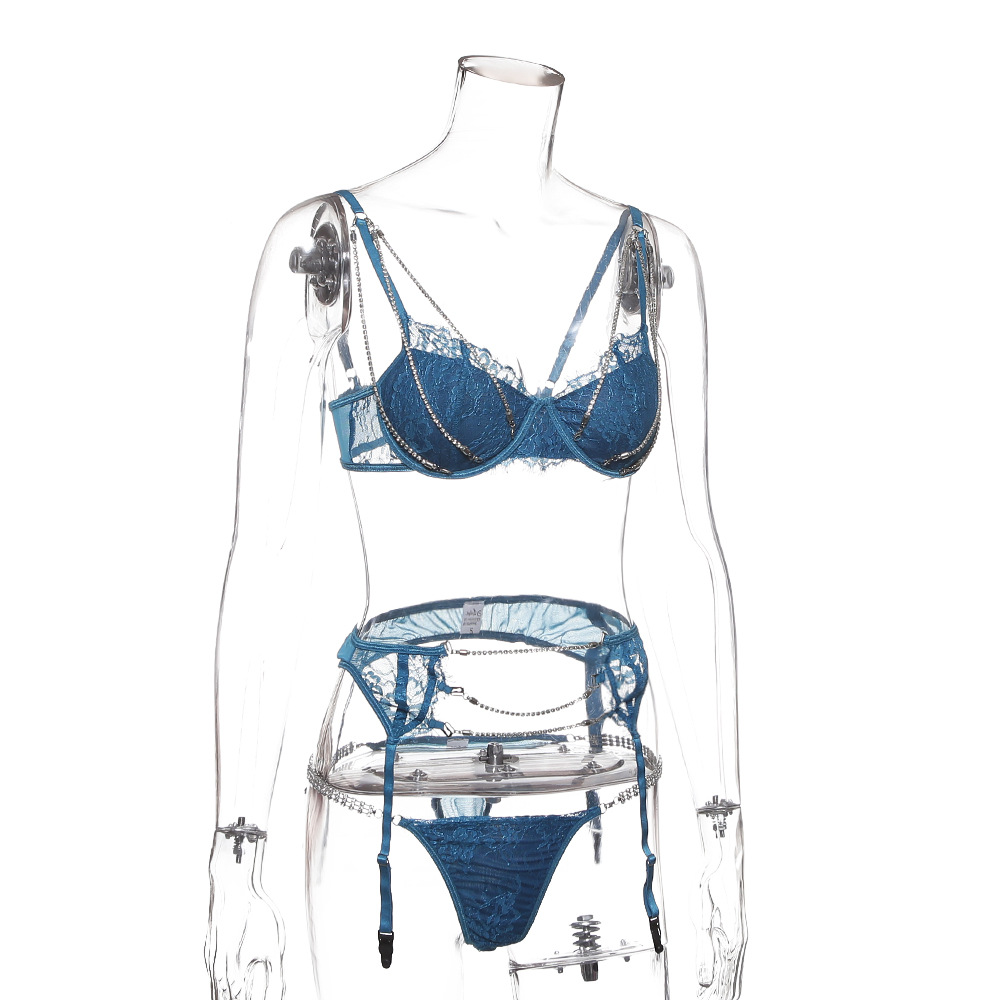 European and American Heavy Craft Women's Fashion Sexy Push up Chest Support Underwear Lace Rhinestone Three-Piece Suit 2019 New 6072 European and American Heavy Craft Women's Fashion Sexy Push up Chest Support Underwear Lace Rhinestone Three-Piece Suit 2019 New 6072