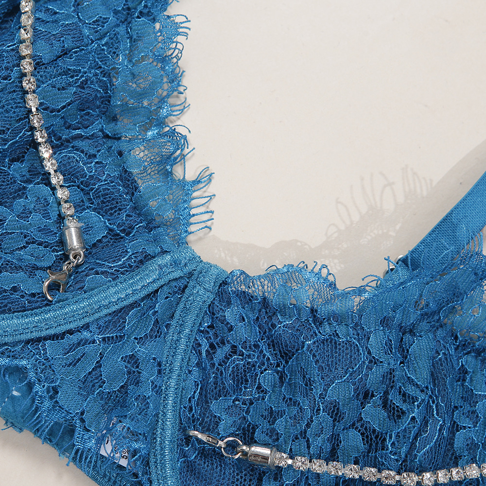 European and American Heavy Craft Women's Fashion Sexy Push up Chest Support Underwear Lace Rhinestone Three-Piece Suit 2019 New 6072 European and American Heavy Craft Women's Fashion Sexy Push up Chest Support Underwear Lace Rhinestone Three-Piece Suit 2019 New 6072