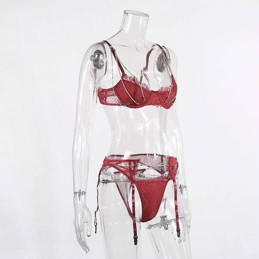 European and American Heavy Craft Women's Fashion Sexy Push up Chest Support Underwear Lace Rhinestone Three-Piece Suit 2019 New 6072 European and American Heavy Craft Women's Fashion Sexy Push up Chest Support Underwear Lace Rhinestone Three-Piece Suit 2019 New 6072