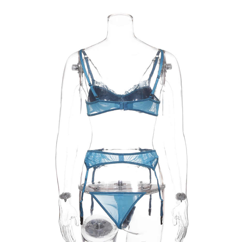 European and American Heavy Craft Women's Fashion Sexy Push up Chest Support Underwear Lace Rhinestone Three-Piece Suit 2019 New 6072 European and American Heavy Craft Women's Fashion Sexy Push up Chest Support Underwear Lace Rhinestone Three-Piece Suit 2019 New 6072