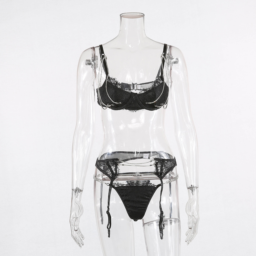 European and American Heavy Craft Women's Fashion Sexy Push up Chest Support Underwear Lace Rhinestone Three-Piece Suit 2019 New 6072 European and American Heavy Craft Women's Fashion Sexy Push up Chest Support Underwear Lace Rhinestone Three-Piece Suit 2019 New 6072