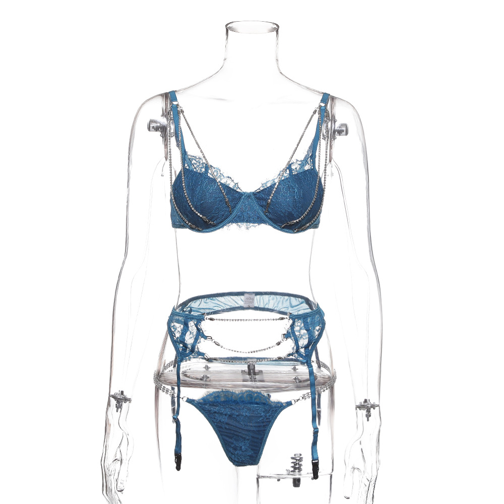 European and American Heavy Craft Women's Fashion Sexy Push up Chest Support Underwear Lace Rhinestone Three-Piece Suit 2019 New 6072 European and American Heavy Craft Women's Fashion Sexy Push up Chest Support Underwear Lace Rhinestone Three-Piece Suit 2019 New 6072