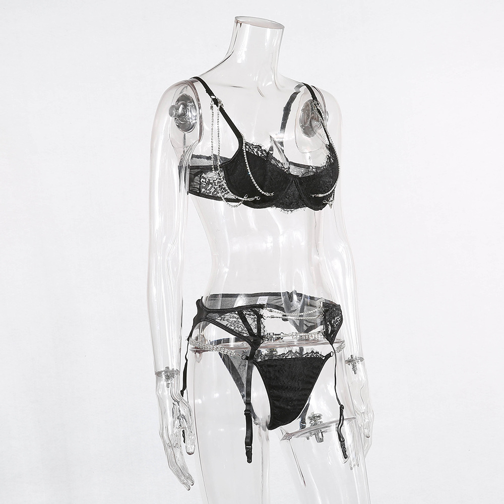 European and American Heavy Craft Women's Fashion Sexy Push up Chest Support Underwear Lace Rhinestone Three-Piece Suit 2019 New 6072 European and American Heavy Craft Women's Fashion Sexy Push up Chest Support Underwear Lace Rhinestone Three-Piece Suit 2019 New 6072