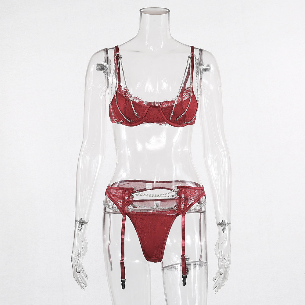 European and American Heavy Craft Women's Fashion Sexy Push up Chest Support Underwear Lace Rhinestone Three-Piece Suit 2019 New 6072 European and American Heavy Craft Women's Fashion Sexy Push up Chest Support Underwear Lace Rhinestone Three-Piece Suit 2019 New 6072