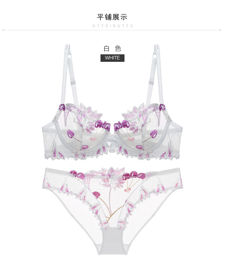 Embroidered Ultra-Thin Transparent Women's Summer Big Chest Sexy Lace Lingerie Bra Breathable Push up plus Size Flower Bra Set Embroidered Ultra-Thin Transparent Women's Summer Big Chest Sexy Lace Lingerie Bra Breathable Push up plus Size Flower Bra Set