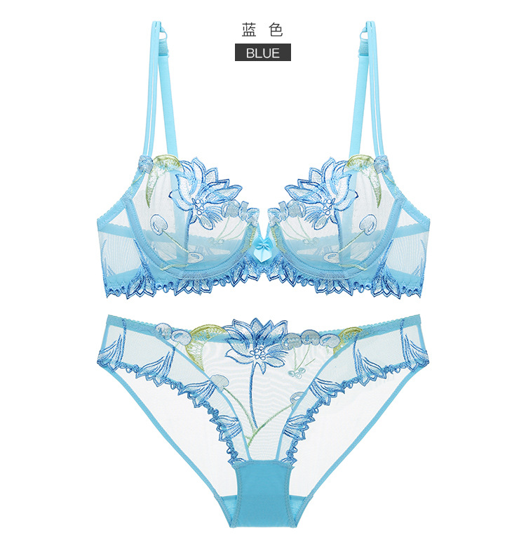 Embroidered Ultra-Thin Transparent Women's Summer Big Chest Sexy Lace Lingerie Bra Breathable Push up plus Size Flower Bra Set Embroidered Ultra-Thin Transparent Women's Summer Big Chest Sexy Lace Lingerie Bra Breathable Push up plus Size Flower Bra Set