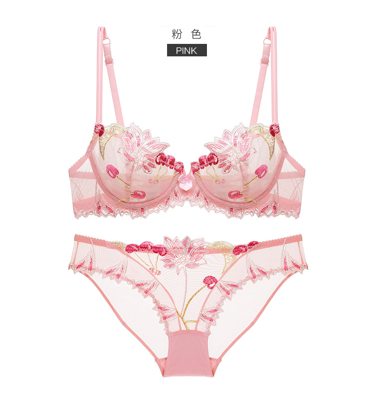 Embroidered Ultra-Thin Transparent Women's Summer Big Chest Sexy Lace Lingerie Bra Breathable Push up plus Size Flower Bra Set Embroidered Ultra-Thin Transparent Women's Summer Big Chest Sexy Lace Lingerie Bra Breathable Push up plus Size Flower Bra Set