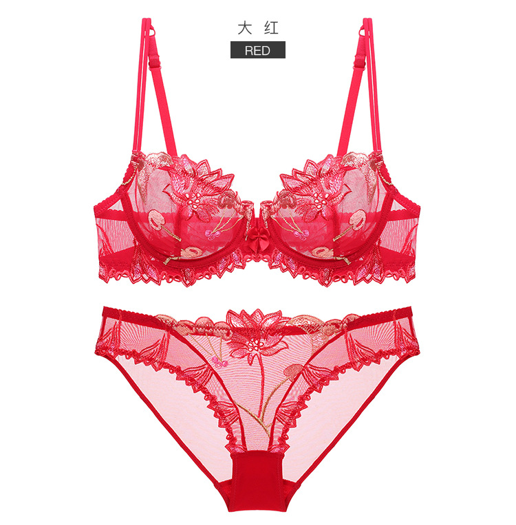 Embroidered Ultra-Thin Transparent Women's Summer Big Chest Sexy Lace Lingerie Bra Breathable Push up plus Size Flower Bra Set Embroidered Ultra-Thin Transparent Women's Summer Big Chest Sexy Lace Lingerie Bra Breathable Push up plus Size Flower Bra Set