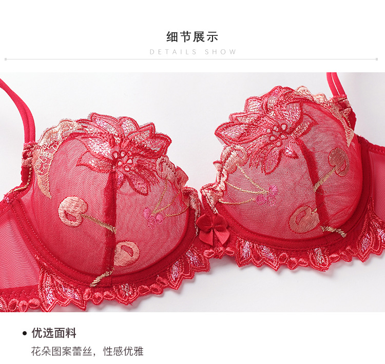 Embroidered Ultra-Thin Transparent Women's Summer Big Chest Sexy Lace Lingerie Bra Breathable Push up plus Size Flower Bra Set Embroidered Ultra-Thin Transparent Women's Summer Big Chest Sexy Lace Lingerie Bra Breathable Push up plus Size Flower Bra Set