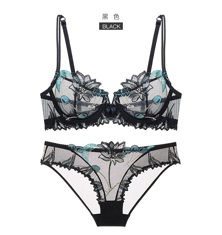 Embroidered Ultra-Thin Transparent Women's Summer Big Chest Sexy Lace Lingerie Bra Breathable Push up plus Size Flower Bra Set Embroidered Ultra-Thin Transparent Women's Summer Big Chest Sexy Lace Lingerie Bra Breathable Push up plus Size Flower Bra Set